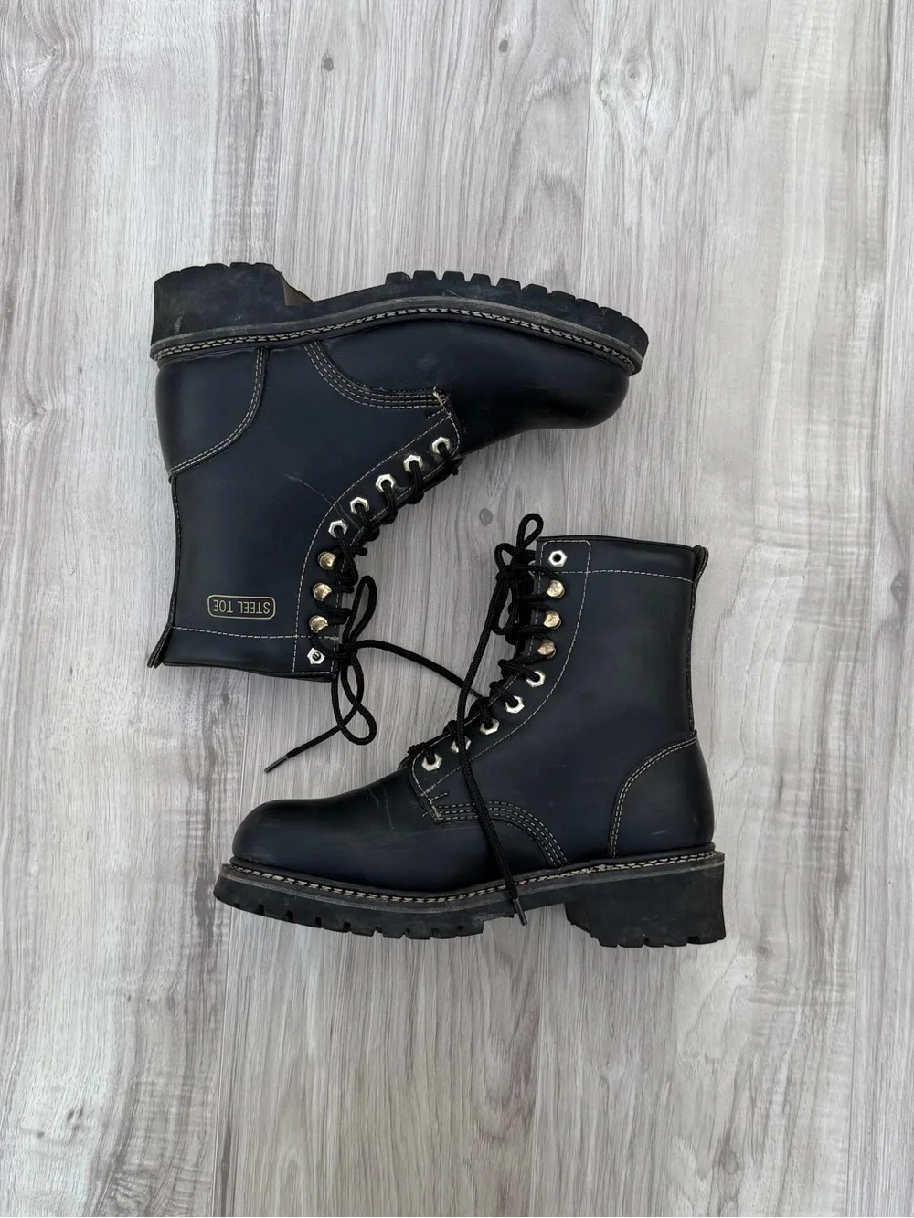 Ramrods Black Leather Steel Toe Work Boots